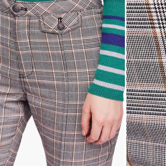 Free People Womens Tailored Plaid Short Pants cropped ankle  size 6 - Picture 2 of 13